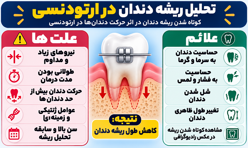 علت و علائم تحلیل ریشه دندان در ارتودنسی